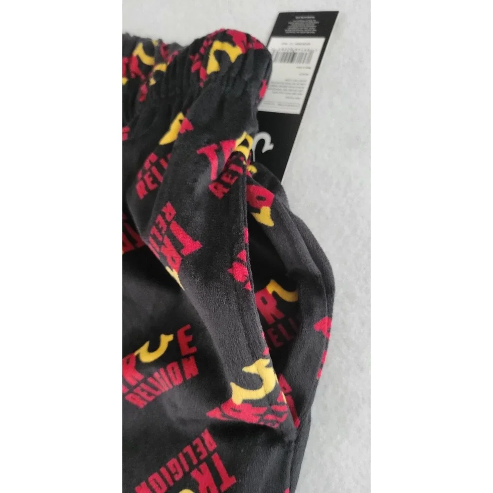 True Religion Men's Black Pajamas with Red and Yellow Logo Print Size L NWT